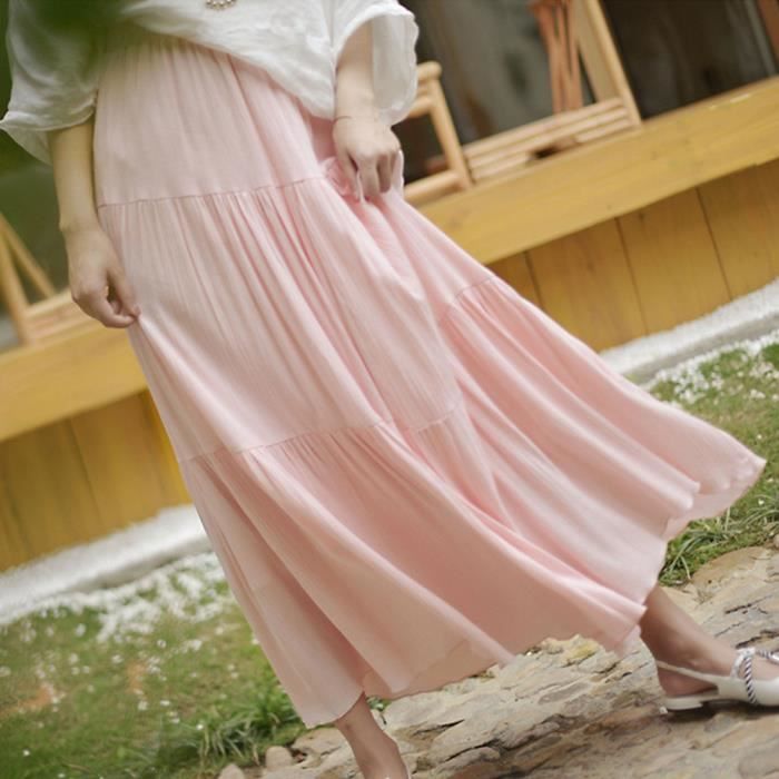 Jupe Femme Casual Style Jupe Taille Haute Maxi Longue Jupe Uni Longue a Cheville Jupe Plissee Boheme Rose Clair 85 CM Rose clair Cdiscount Pret a Porter