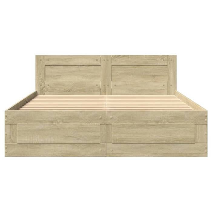 Tête De Lit Avec Rangement Et Ports USB VidaXL 123cm - Bois Chêne Sonoma, Cadre Acier Noir, 2 Prises USB A Et C, Design Moderne