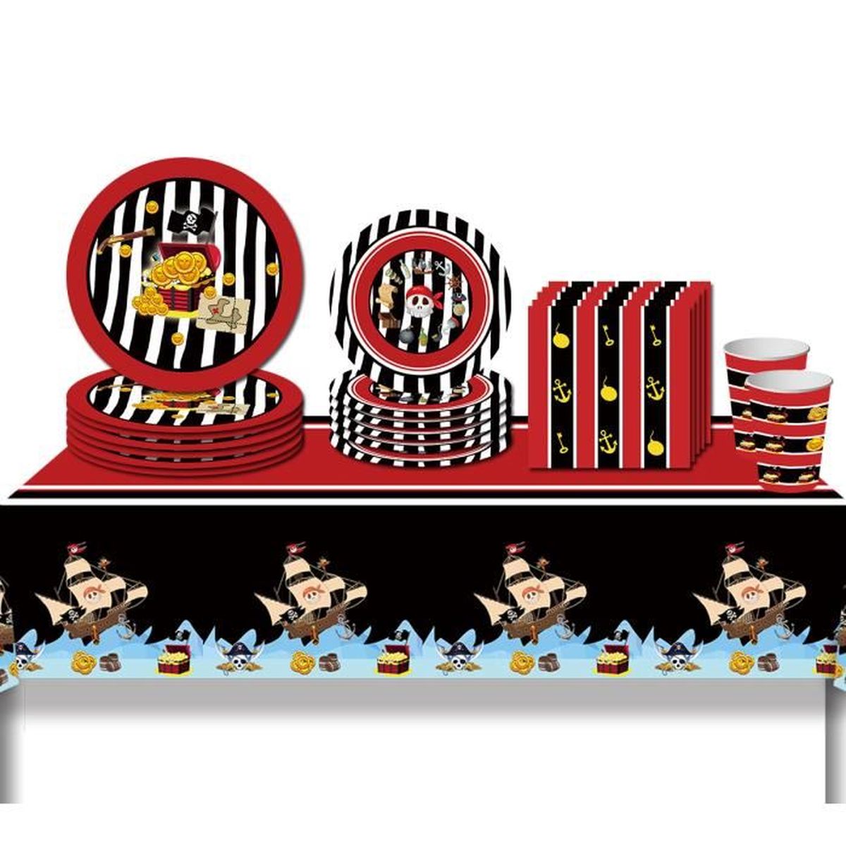 Kit Vaisselle Pirate Decoration Anniversaire 86pcs Pour Invites Nappe Assiettes Serviette En Papier Enfants Garcons Filles Cdiscount Maison