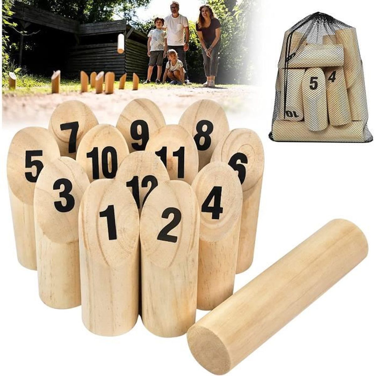 Jeu De Kubb GICO – Quilles Finlandaises En Bois Massif Premium Avec Sac De Transport – Jeu De Plein Air Pour Toute La Famille (3263)