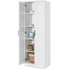 GOPLUS Meuble de Rangement Haute à 5 Niveaux,Meuble Autoportant avec Doubles Portes et Étagères Ajustables,Anti-basculement,Blanc