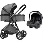 LUXCAR Poussette 3 en 1 Bébé Combinée Siège-Auto Nacelle Haute Trio Réversible Réglable Haute Qualité Roues increvables Canne Gris