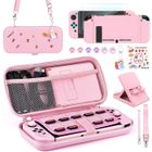 YOUNIK Pack d'Accessoires Switch Kit d'Accessoires 15 en 1 Comprenant Etui de Transport pour Console Switch Support Réglable Rose