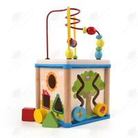HTBE® Horloge en bois pour enfants multi-fonction jouet perlé boîte au trésor 1-6 ans jeu d'intelligence à quatre faces boîte perlée