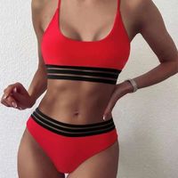 Maillot de bain 2 pièces pour femme WOVTE - Maillots de bain Bikini  - maillot de bain fendu sexy Taille  haute - S--XL- Rouge