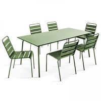 Table de jardin et 6 chaises - Acier - Palavas - Vert Cactus