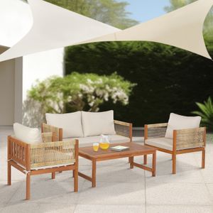 Ensemble table et chaise de jardin Salon de jardin 4 pièces Cannole bois d'acacia naturel beige
