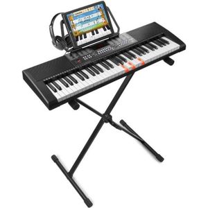 PACK PIANO - CLAVIER MAX KB5 - Piano numérique 61 touches pour débutant avec casque audio et stand, touches lumineuses et 2 haut-parleurs intégrés