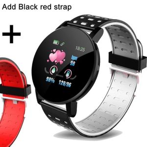 BRACELET D'ACTIVITÉ Montre connectée,Bracelet de Fitness mesure de la pression artérielle bande intelligente étanche Fitness - Type Add a black red