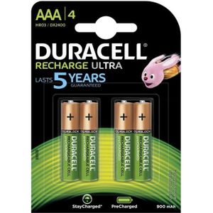 PILES Duracell Recharge Ultra Piles Rechargeables type AAA 900 mAh, Lot de 4 piles