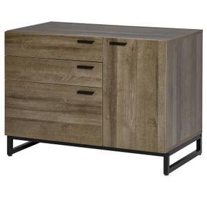 BUFFET - BAHUT  HOMCOM Buffet design industriel - meuble de rangement 3 tiroirs, placard - piètement acier noir aspect bois avec veinage