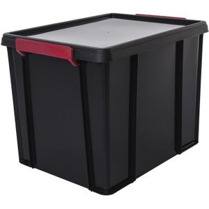 BAC DE RANGEMENT OUTILS IRIS OHYAMA Boîte de rangement empilable avec couvercle - Multi Box - MBX-38- Plastique - Noir, rouge et transparent - 38 L