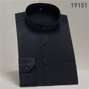 CHEMISE - CHEMISETTE Chemise-chemisette,Chemise à manches longues col mandarin pour homme,tenue d'affaires,classique,solide,slim fit,DS089- 19151 black