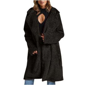 MANTEAU - CABAN OS manteau femme Dames Chaud En Fausse Fosrrure Veste Hiver Solide Col Rabattu Survêtement Le noir