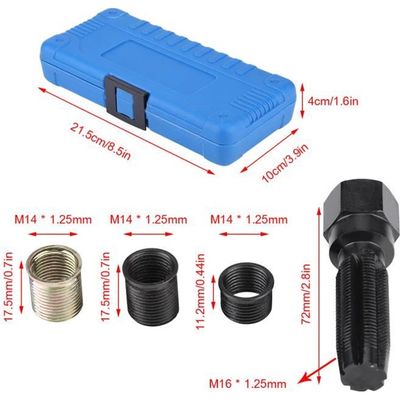 Kit Réparation Filetage Bougie 16 Pièces - M14 X 1.25mm Avec Taraud M16 - Étui Portable