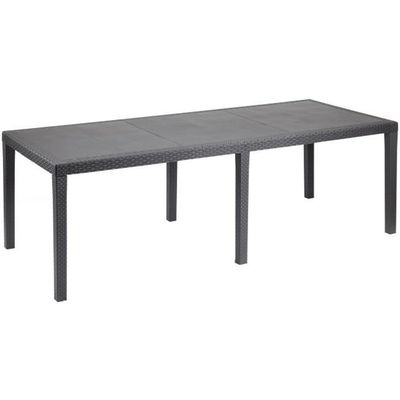 Table De Bar En Poly Rotin Et Verre Noir - 180x70x110 Cm