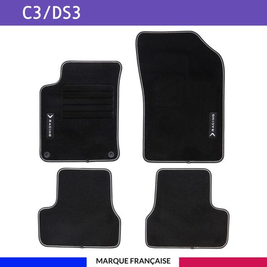 Tapis De Voiture Sur Mesure Pour Citroën C3/DS3 (2009-2019) – Antidérapant, 4 Pièces