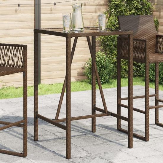 vidaXL Table de bar de jardin Noir 70x70x110cm Résine tressée et verre