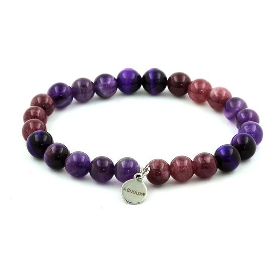Bracelet En Pierre Naturelle De Pyrite Violet Foncé - Bijou Occasion - Pierre énergétique