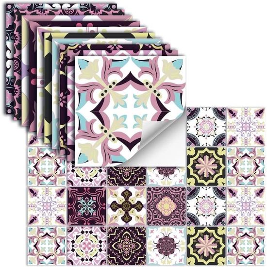 RE-COVERTILES - 54 Pcs Carrelage Autocollant 10x10 Cm PS00054 Mosaïque De Azulejos Autocollant Mural Décorative à Carreaux De Ciment Pour Salle De