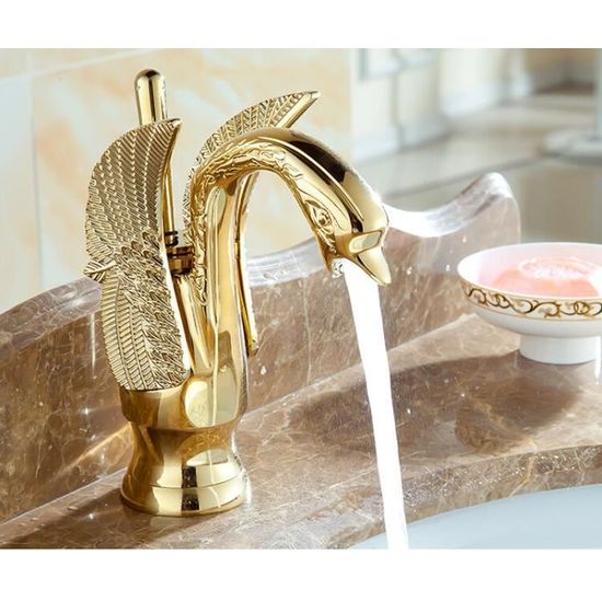 Robinets de lavabo en forme de cygne,robinet de lavabo plaqué or,hôtel de  luxe,robinets mélangeurs en cuivre et en - SLT8039G[A1] - Cdiscount  Bricolage