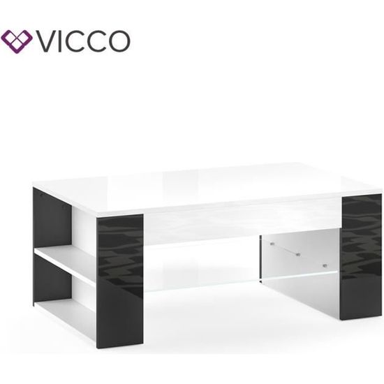 Table basse STELIOS VICCO en blanc brillant salon table basse plateau verre Neuf 