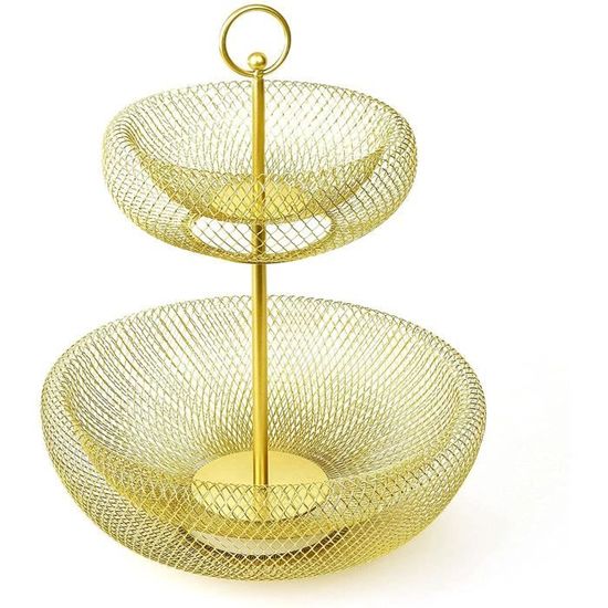 Corbeille à Fruits 2 étages Avec Cintres à Bananes – En Fil Métallique Noir, Rangement Cuisine - 6