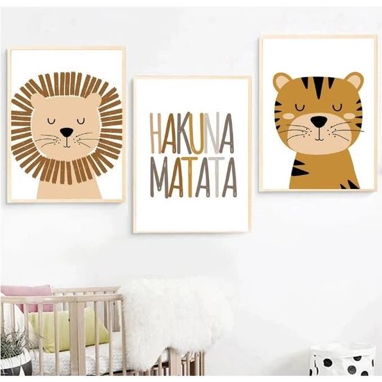Set De 3 Affiches Animaux Jungle 30x40cm - Éléphant, Zèbre, Tigre - Decoration Chambre Bébé
