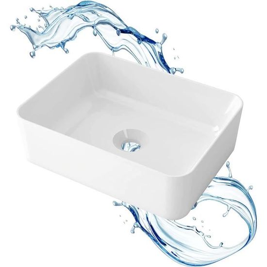 Starbath Plus - Lavabo en céramique blanche - Forme rectangulaire - Avec trou pour robinet