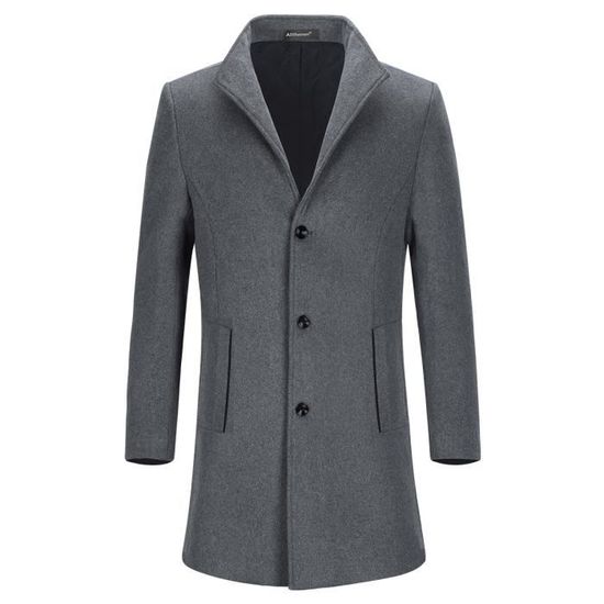 Manteau En Laine Homme Trench-coat Slim - 30% Laine, Col Montant, Coupe élégante Pour L'hiver
