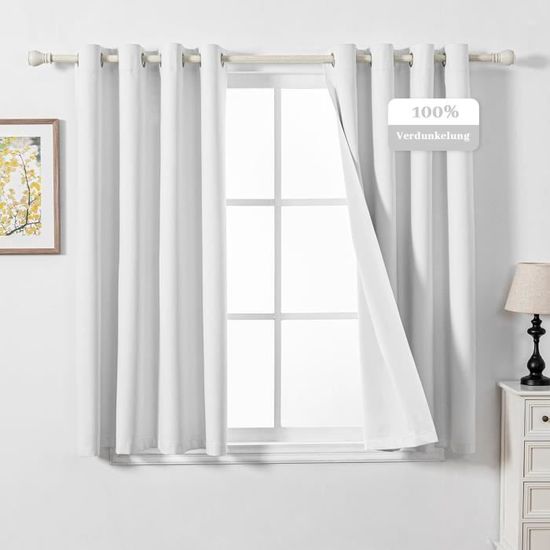 Ftinala Lot de 2 rideaux blancs de 160 cm de long filtrant la lumière
