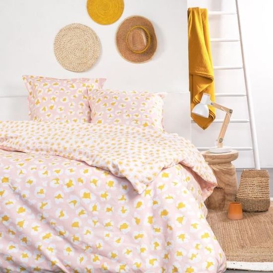 Parure De Lit Today Sunshine 220x240cm - 100% Coton - 2 Taies 65x65cm - Blanc - Certifié Oeko-Tex