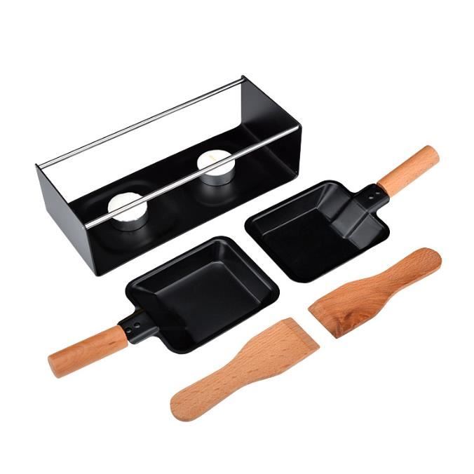Fondoir à Fromage avec 2 Pièces Pelle en Bois Antiadhésif Rotaster Plateau pour Fromage Fondu Chocolat - Noir