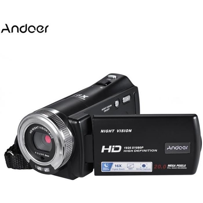 Andoer V12 1080P Full HD Caméra vidéo numérique Caméscope 16X Zoom 3po Rotatif LCD Écran Max. 20 MP +Multipe fonction