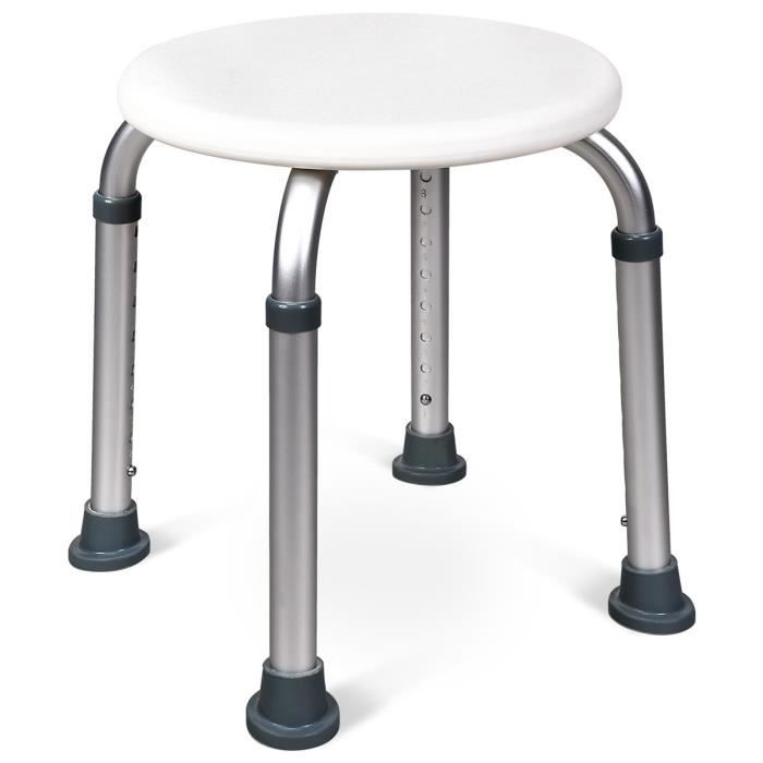 COSTWAY Tabouret de Douche Ergonomique en Alliage d'Aluminium Hauteur Réglable 8 Positions de 42,5 à 56 cm Charge Max. 150 kg