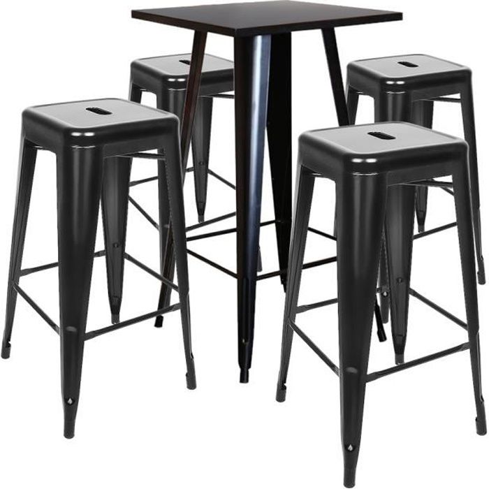 Table de bar vintage Table Haute Plateau de Table en Bois Naturel + Repose- pieds confortable