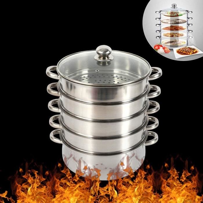 uiseur à vapeur en acier inoxydable avec couvercle en verre 26 cm
