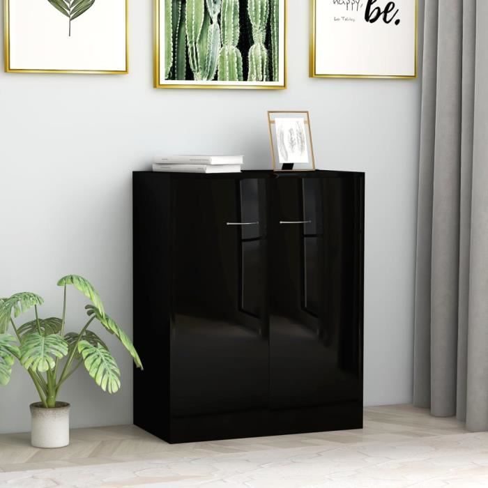 Buffet Noir brillant 60x30x75 cm Aggloméré #216 -PAI