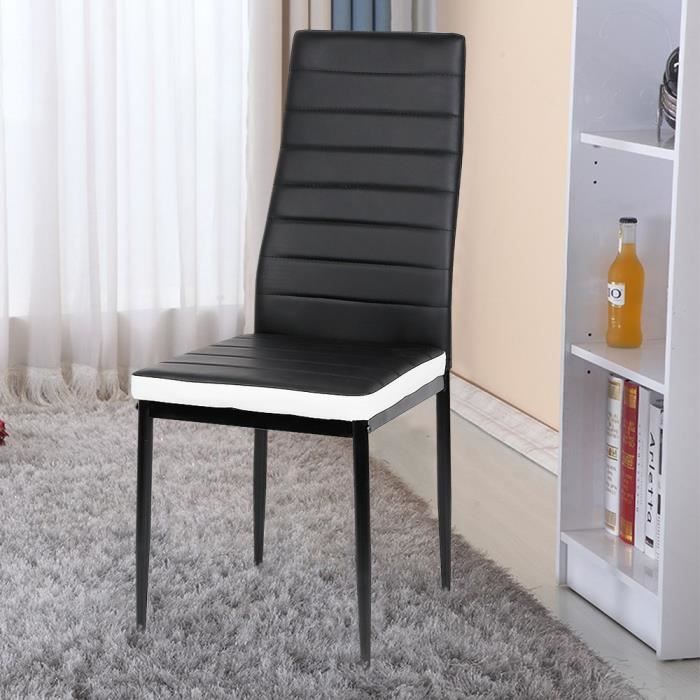 HEREUBUY® LOT DE 4 CHAISES SALLE A MANGER NOIRES BANDEAU BLANC (4 PCS)