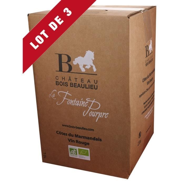3X Bag-in-Box 10L Château Bois Beaulieu Rouge AOC Côtes du Marmandais - Vin Rouge