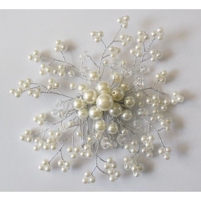 Peigne à chignon perles blanches