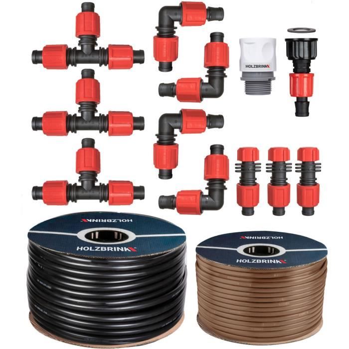 HOLZBRINK Kit d'arrosage goutte à goutte - système d'irrigation - haie - thuya - jardin - Tuyau d’arrosage 5m PROFI 16mm, 30m Tube L