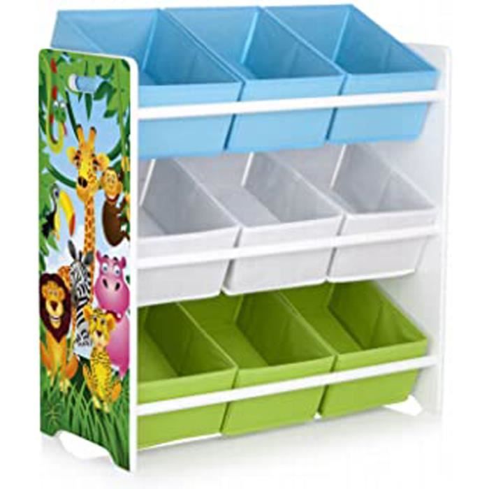 Étagère De Rangement Pour Enfant Avec 9 Bacs En Tissu Organiseur Pour Jouets Casiers Amovibles Cadre Blanc Motif: Les Animaux