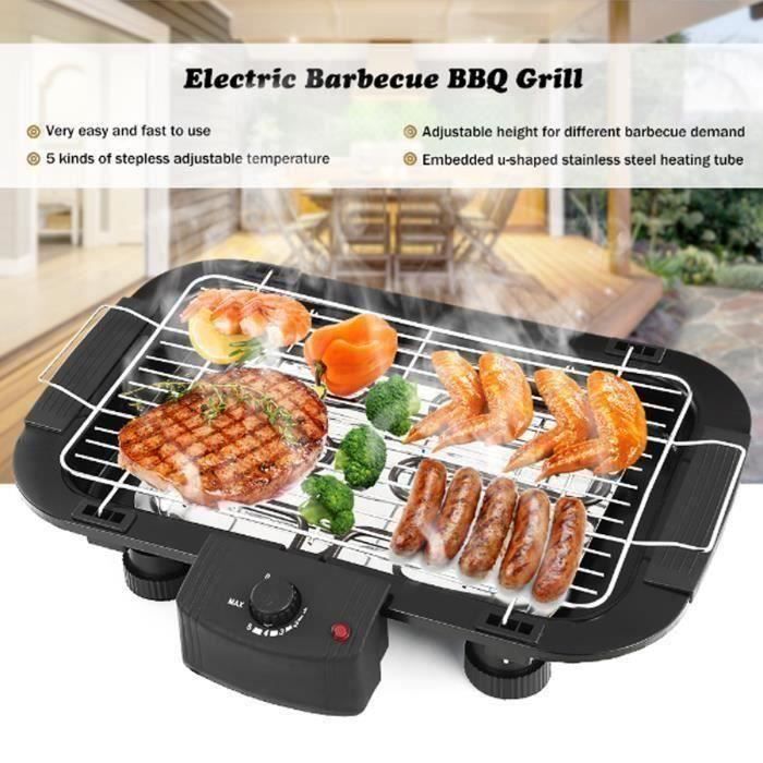 2000W Barbecue électrique de Table Température Réglable Cuisson Grille Sans Fumée BBQ Maison Party Fête
