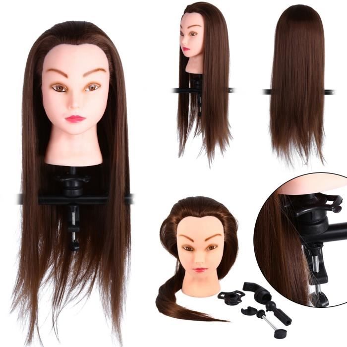 61cm Professionnelle Tête d'apprentissage à coiffer Cheveux humains réel+Support pour Dummy Tête -PAI