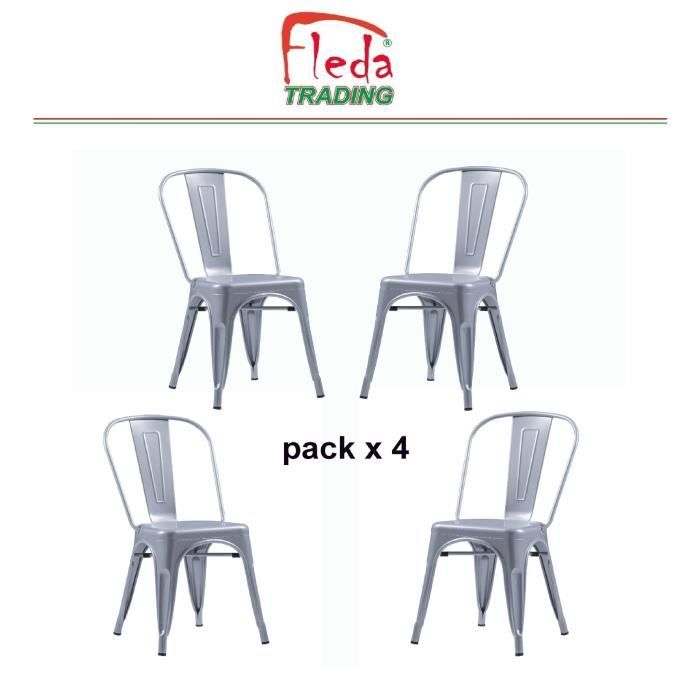 Chaise en métal de Style Industriel-Chic Package DE 4 Pieces Tolix Design Mat Gris
