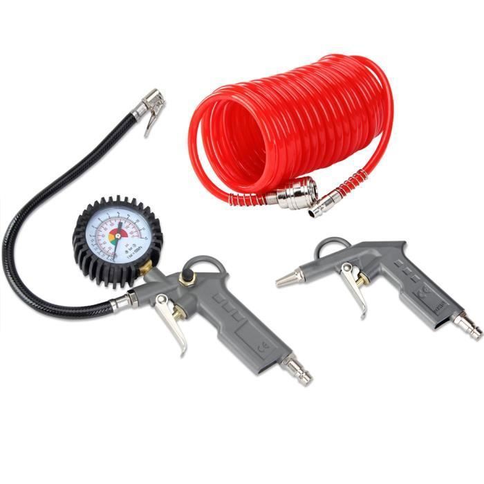 Kit Pistolet de gonflage à Air comprimé Tuyau en spirale Pistolet Manomètre