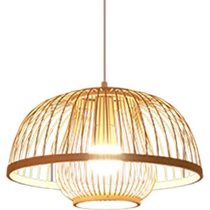 Lampe à en bambou, style japonais rétro E27 luminaire suspendu au plafond pour restaurant café salon de thé bar salle B 40x23CM