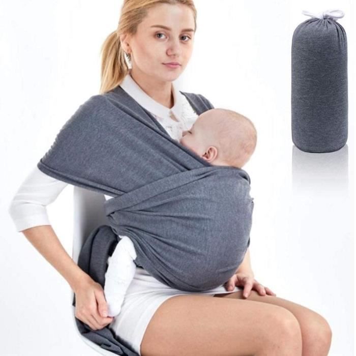 Écharpe de Portage Porte-Bébé Multifonctionnel Pour Nouveau-nés et Bébés Coton Elastique Sans Nœud Jusqu'à 15kg - Gris fonce