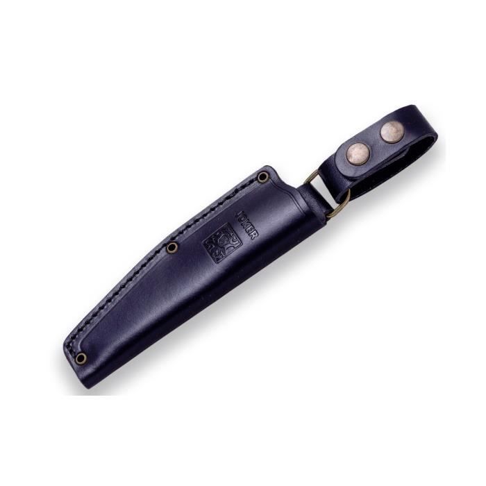 Couteau de brousse Joker -Bushcrafter- CV120, mango micarta, lame de 10,5 cm, avec étui en cuir noir et paracord 550, Outil de